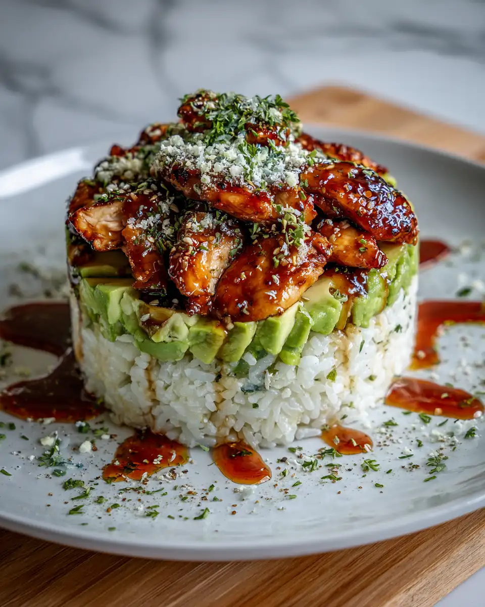 Final dish - Sweet and Zesty Honey Lime Chicken and Avocado Rice Stack Recipe