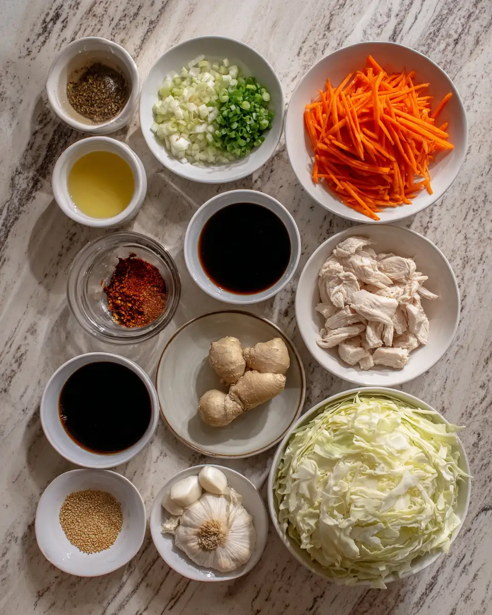 Ingredients for Quick and Easy Chicken Cabbage Stir Fry Recipe for Busy Weeknights
