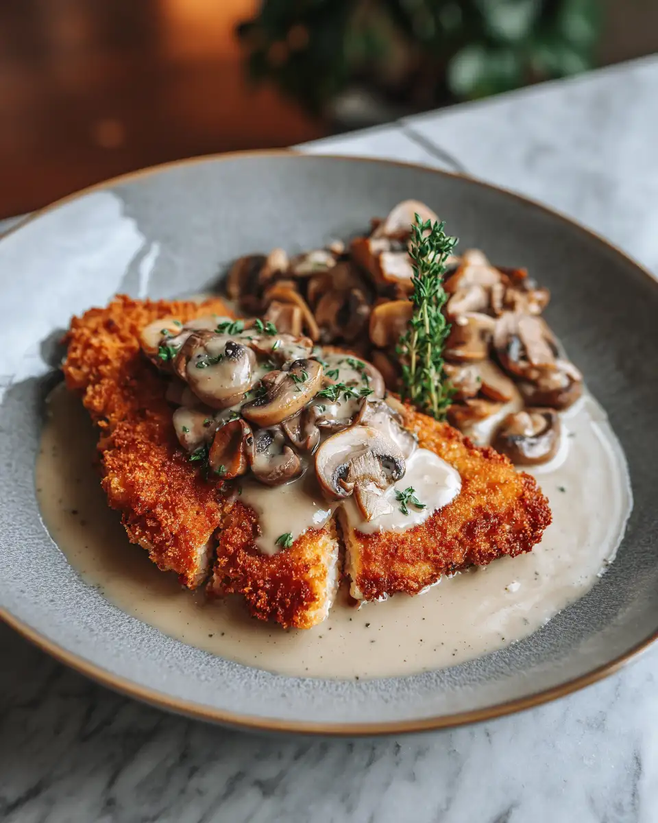 Crispy Chicken Schnitzel with Creamy Mushroom Gravy Recipe - Featured Image