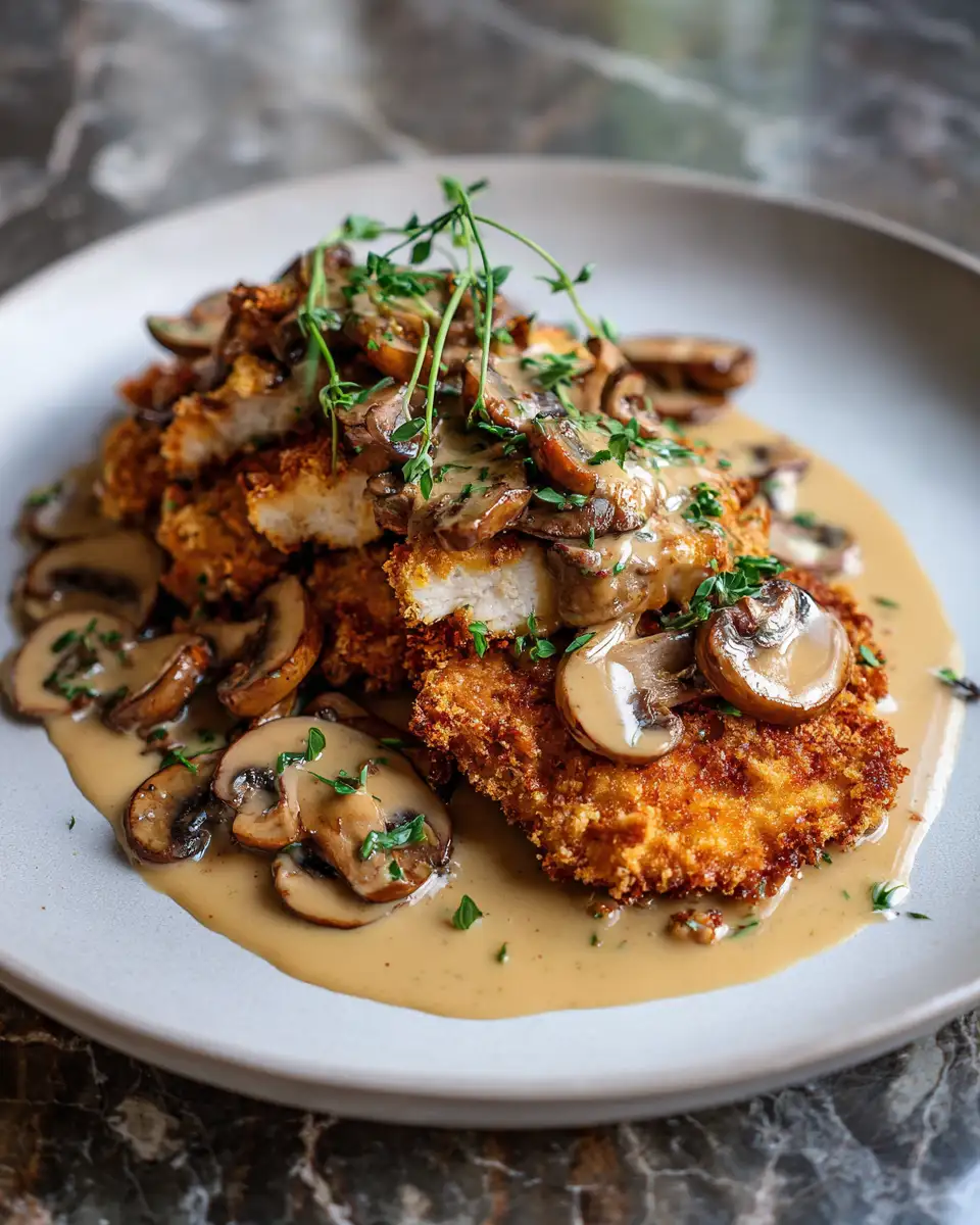 Final dish - Crispy Chicken Schnitzel with Creamy Mushroom Gravy Recipe