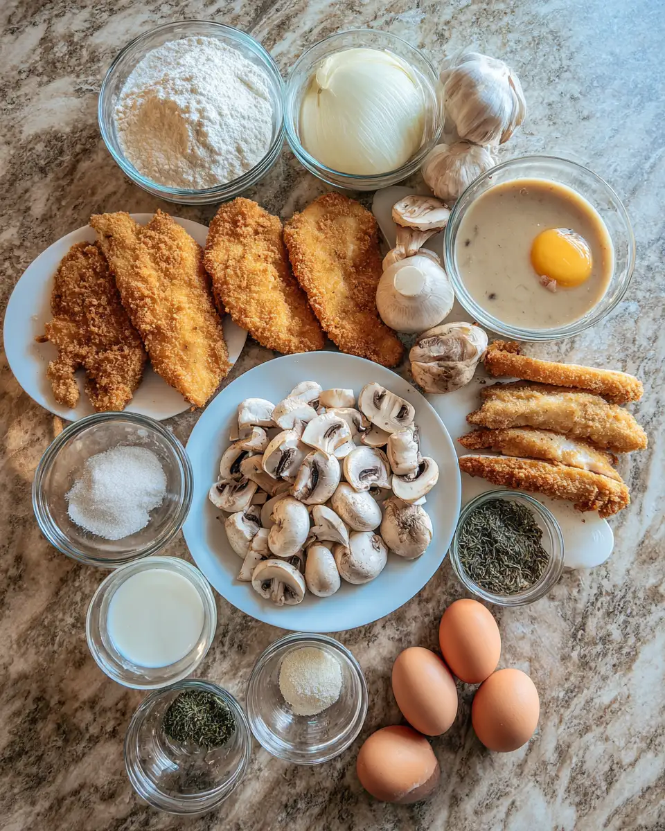 Ingredients for Crispy Chicken Schnitzel with Creamy Mushroom Gravy Recipe