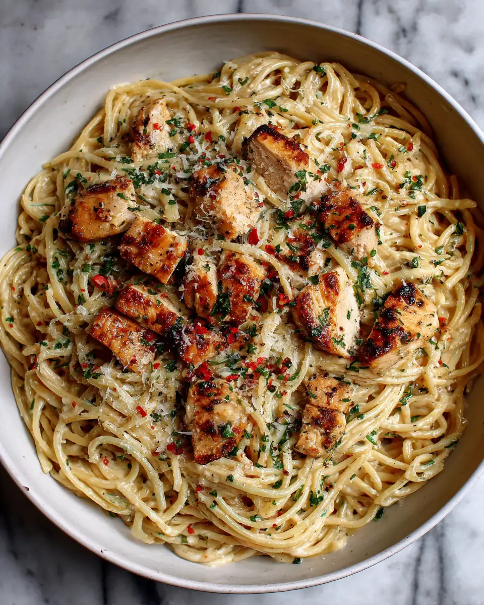 Final dish - Garlic Butter Chicken Spaghetti in Creamy Parmesan Alfredo That Will Melt Your Taste Buds