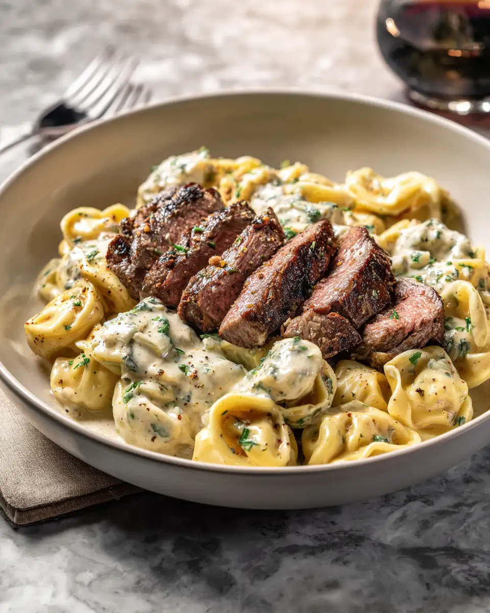 Indulge in Garlic Butter Steak and Creamy Alfredo Tortellini Delight - Featured Image