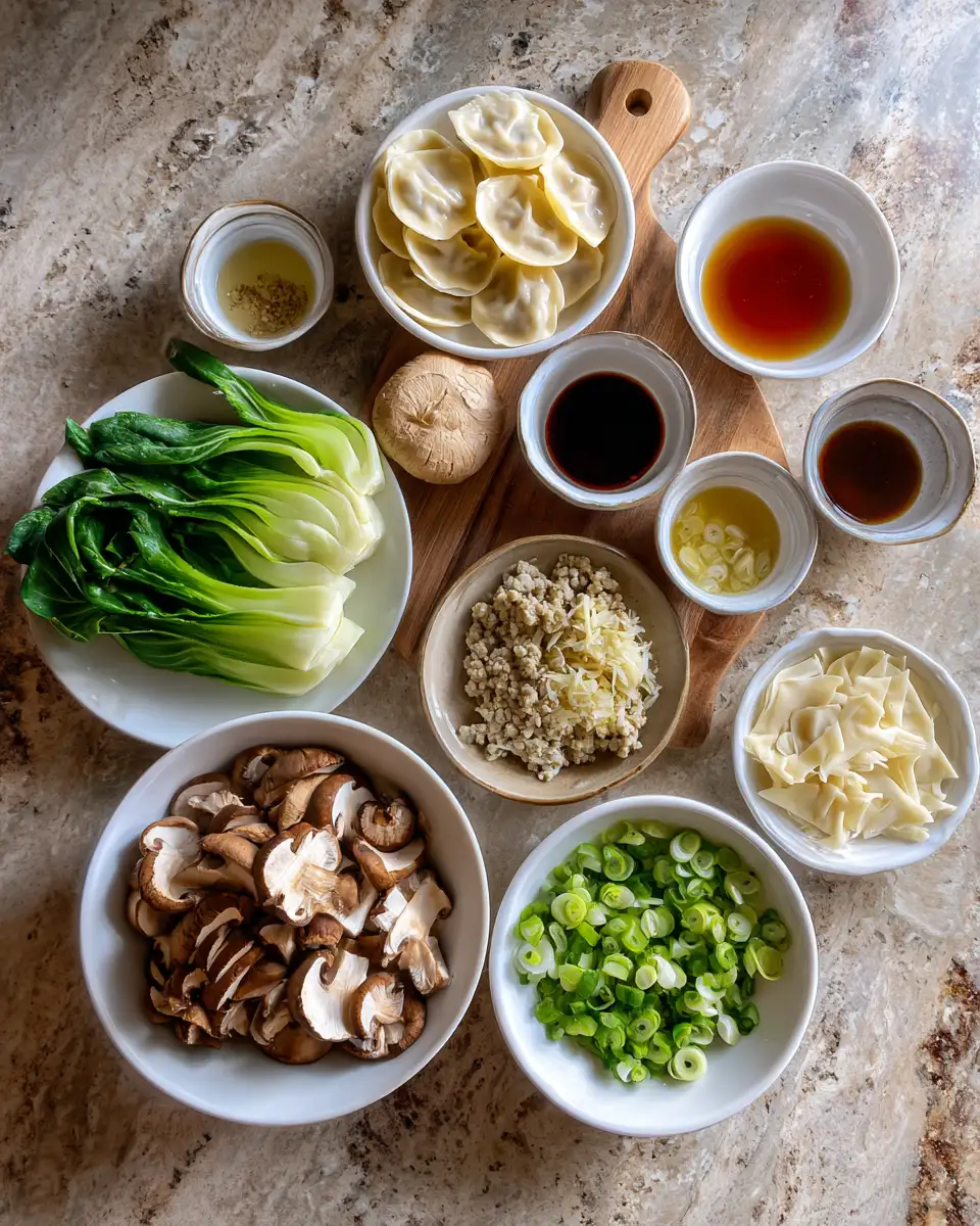 Ingredients for Warm Up Your Soul with Ginger Shiitake Wonton Soup with Bok Choy