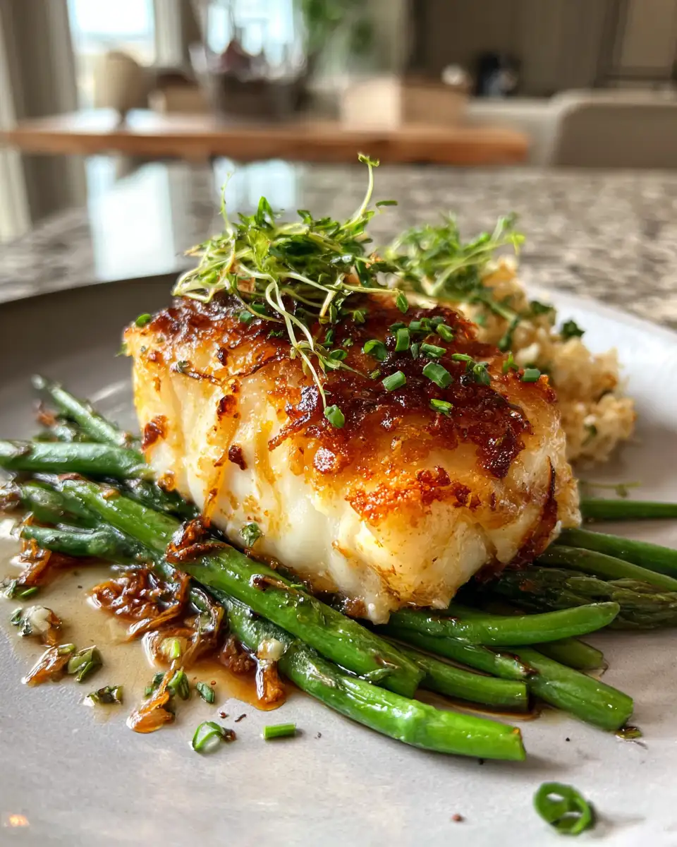 Final dish - Master the Art of Golden Seared Cod for a Perfectly Crispy Delight