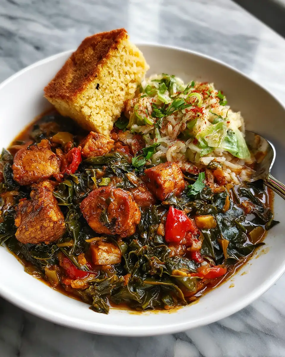 Hearty Gumbo Greens with Cabbage Rice and Cornbread Comfort - Featured Image