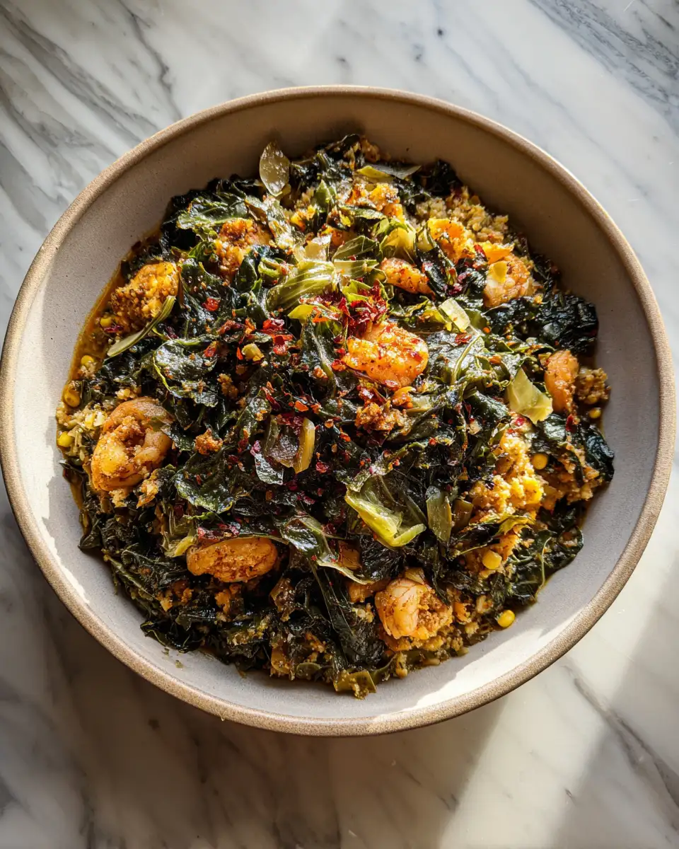 Final dish - Hearty Gumbo Greens with Cabbage Rice and Cornbread Comfort