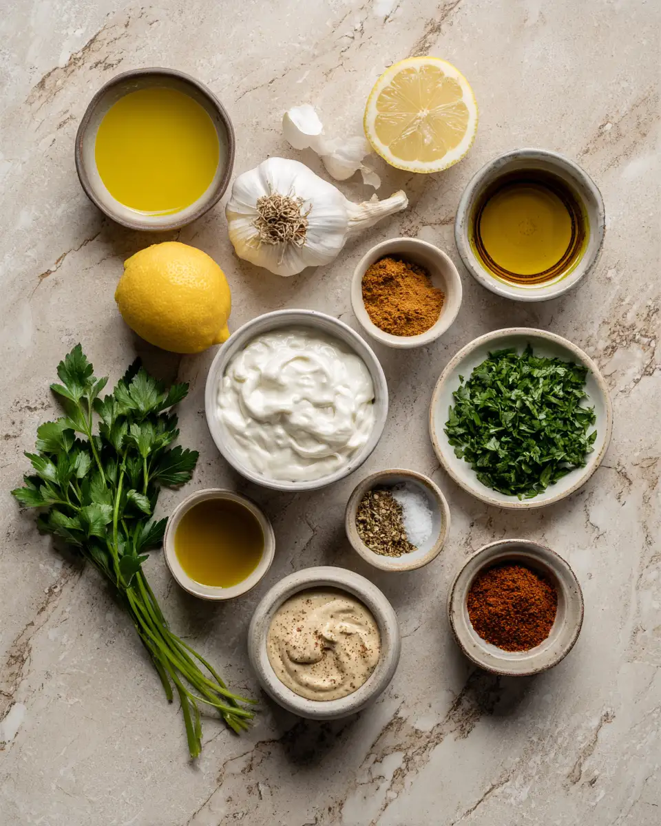 Ingredients for Unlock the Secret to Irresistible Flavor with Homemade Shawarma Sauce