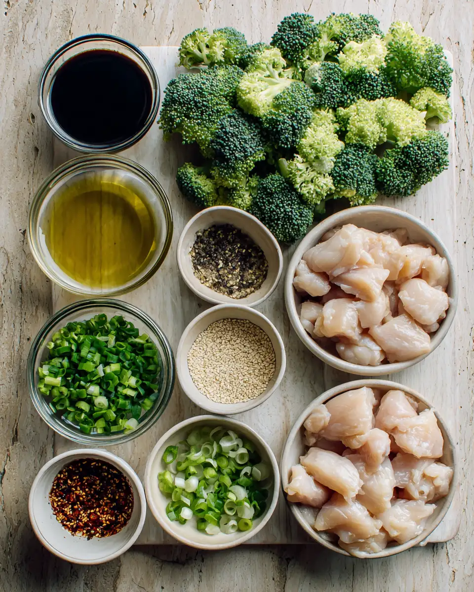 Ingredients for Easy Low Carb Chicken and Broccoli Meal Prep Bowl for Busy Weekdays