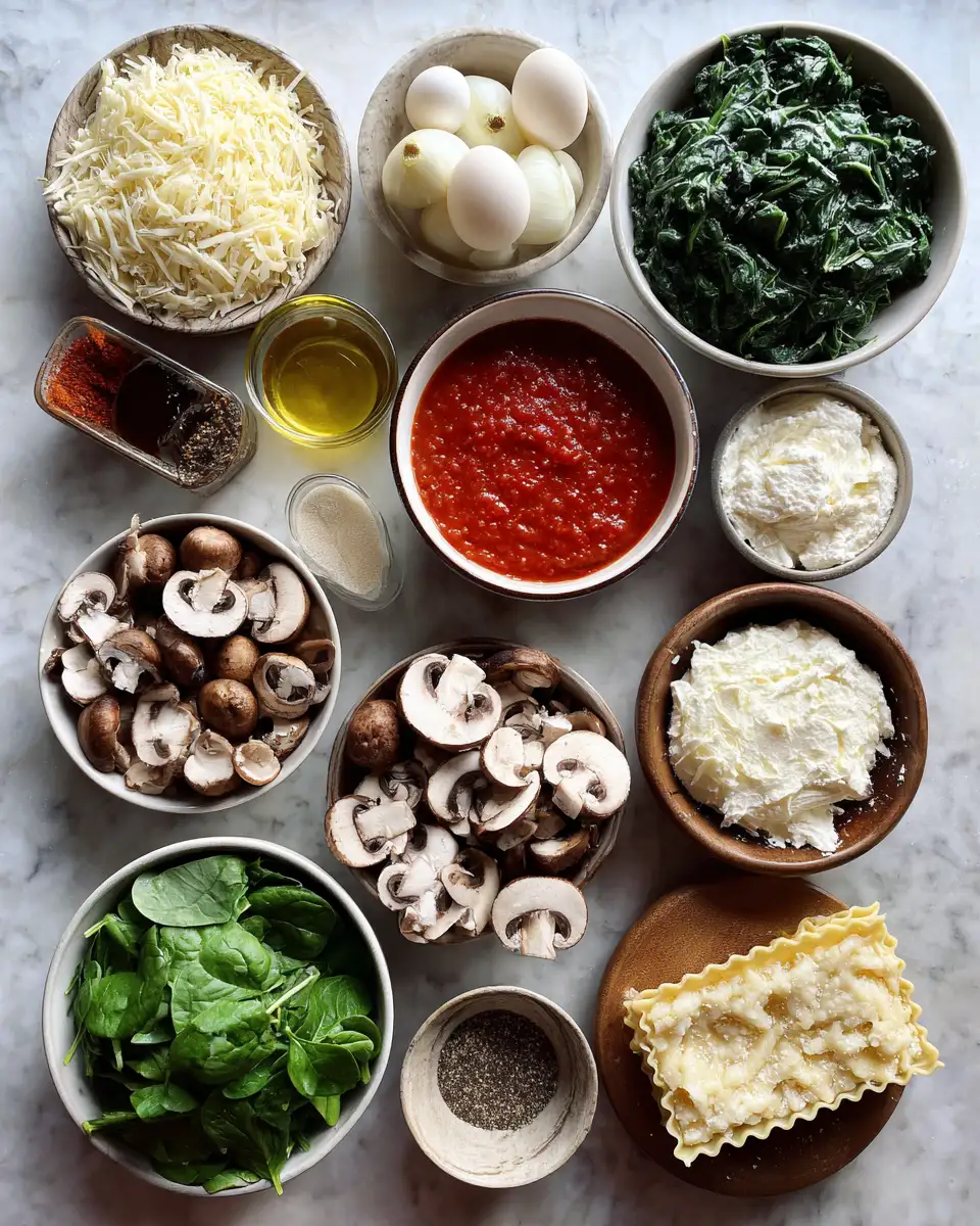 Ingredients for Hearty Mushroom and Spinach Lasagna Recipe That Will Steal the Show