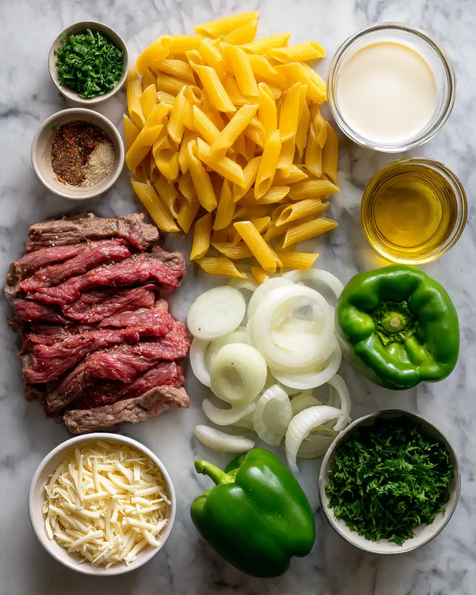 Ingredients for Ultimate Philly Cheesesteak Pasta Recipe That Will Blow Your Mind