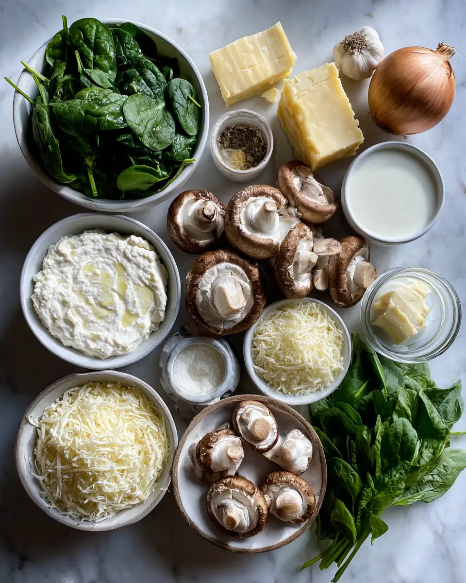 Ingredients for Creamy Spinach and Mushroom White Lasagna Recipe to Savor