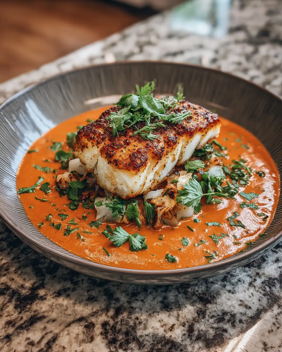 Final dish - Tasty Cod in Roasted Red Pepper Sauce Dinner Recipe to Savor Tonight