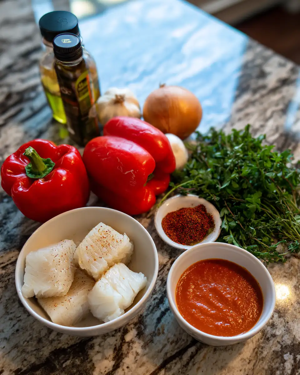 Ingredients for Tasty Cod in Roasted Red Pepper Sauce Dinner Recipe to Savor Tonight