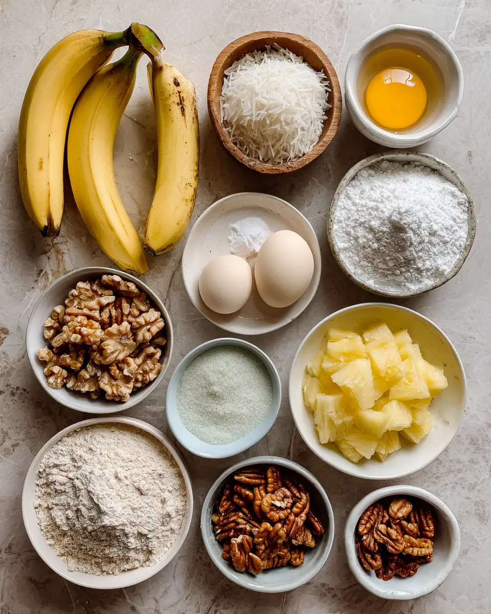 Ingredients for Tropical Banana Pineapple Bread with Coconut and Nuts That Will Transport You to Paradise