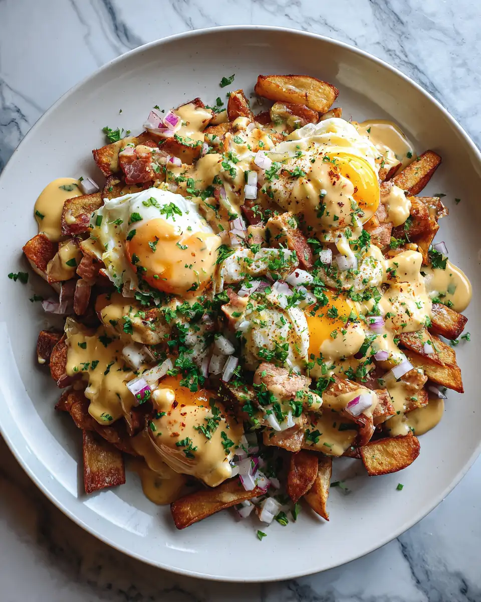 Final dish - Ultimate Breakfast Poutine with Creamy Hollandaise Sauce That Will Blow Your Mind