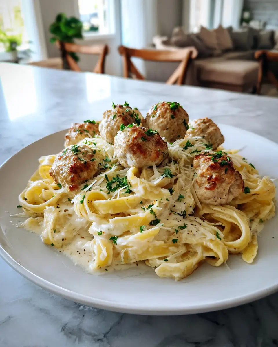 Final dish - Creamy Baked Chicken Ricotta Meatballs Alfredo Recipe You’ll Love