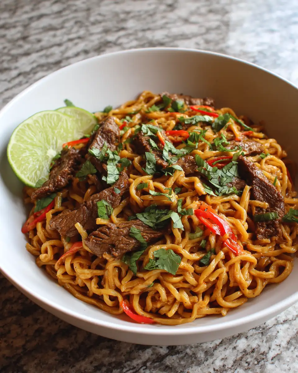 Final dish - Irresistible Caramelized Beef Peanut Noodles with Zesty Lime and Ginger Flair