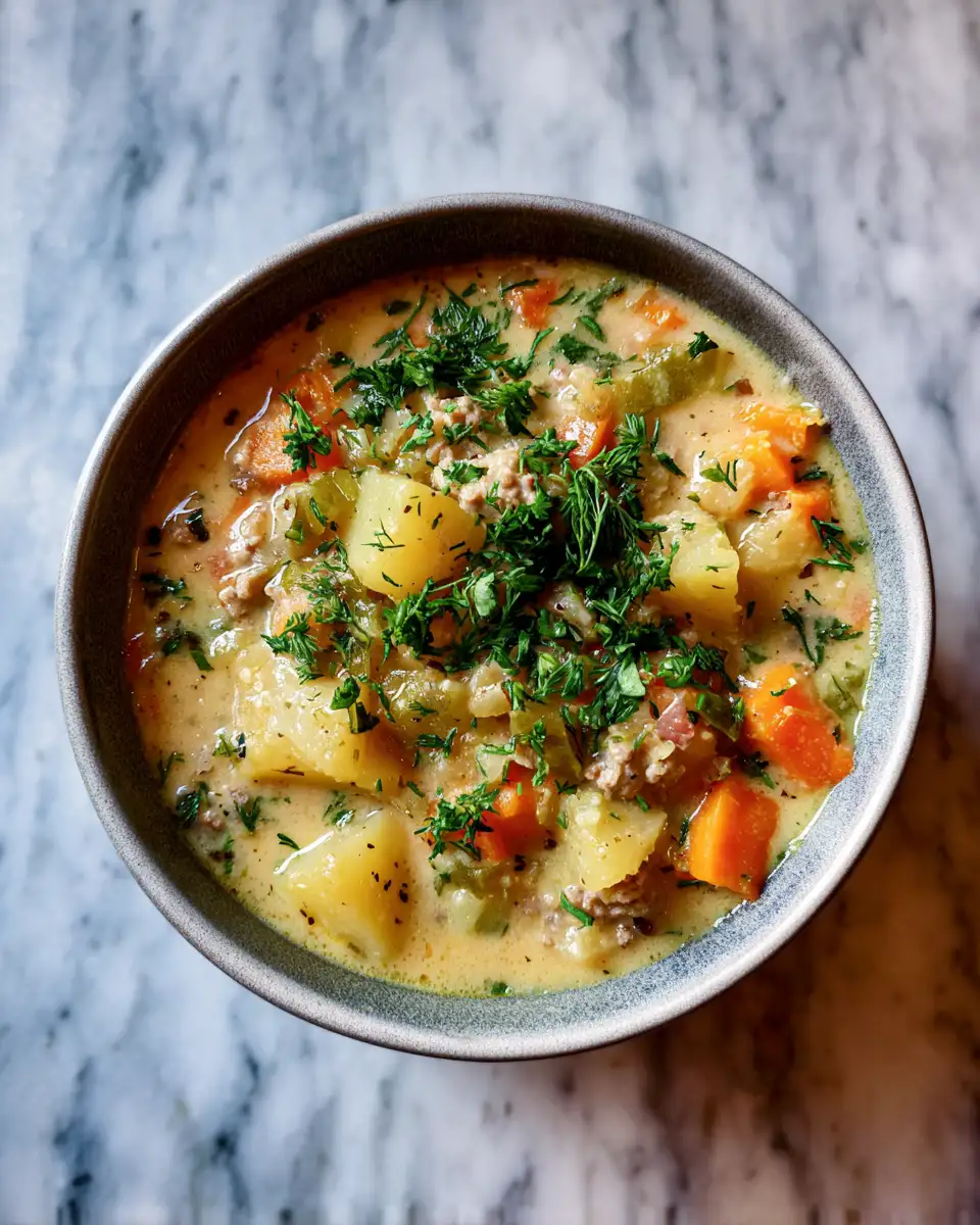 Final dish - Creamy Potato Hamburger Soup Takes Just 1 Pot for Easy Comfort Food