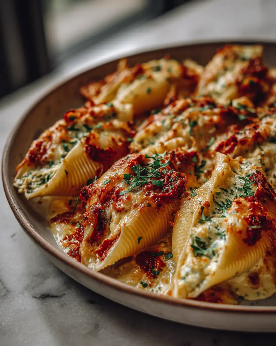 Final dish - Creamy Sun-Dried Tomato and Ricotta Stuffed Shells Recipe You Need to Try