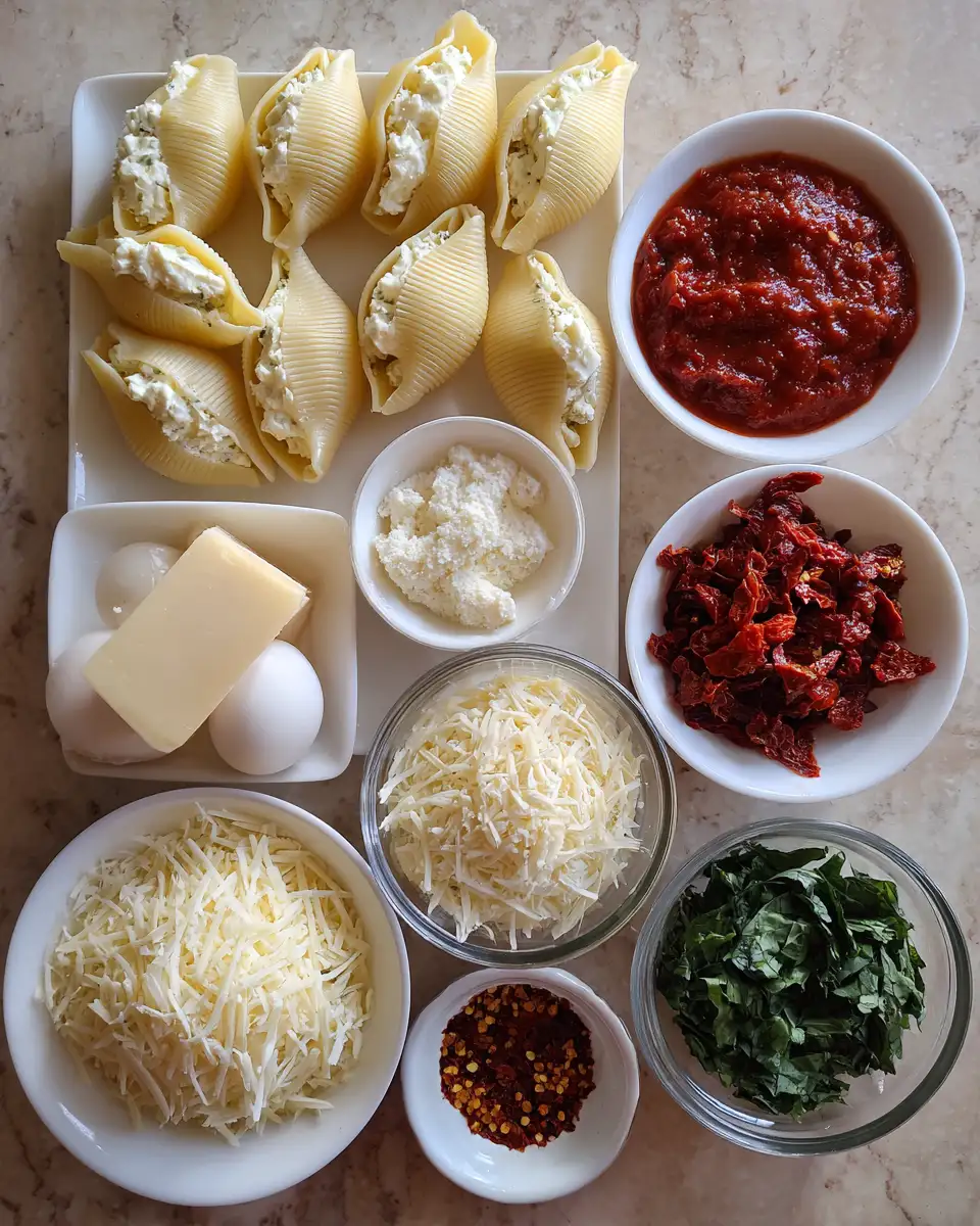 Ingredients for Creamy Sun-Dried Tomato and Ricotta Stuffed Shells Recipe You Need to Try