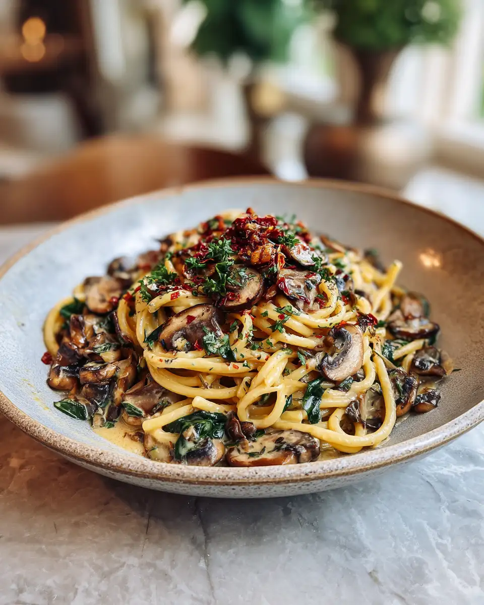Final dish - Irresistible Creamy Tuscan Mushroom Pasta Skillet Recipe You Need to Try