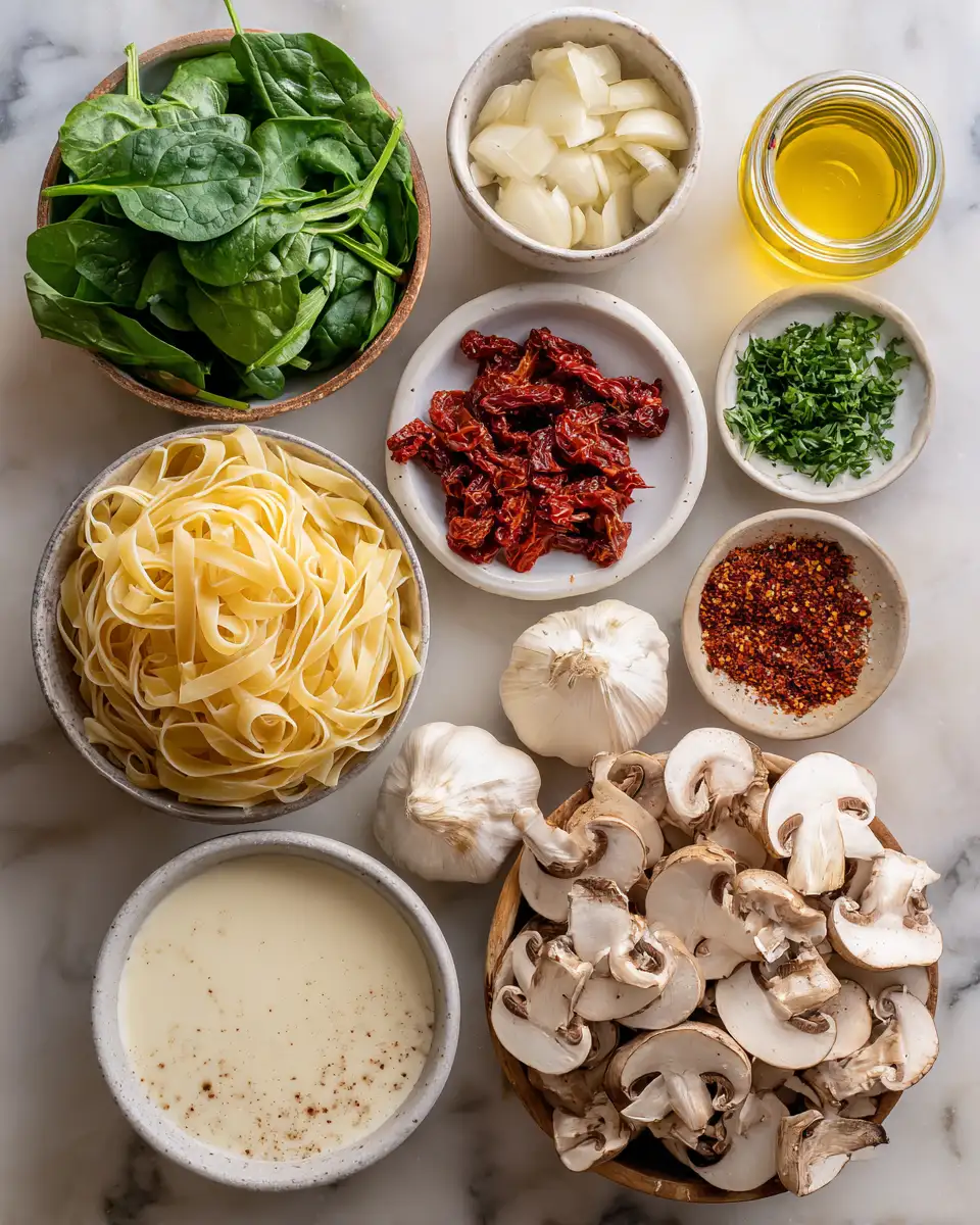 Ingredients for Irresistible Creamy Tuscan Mushroom Pasta Skillet Recipe You Need to Try