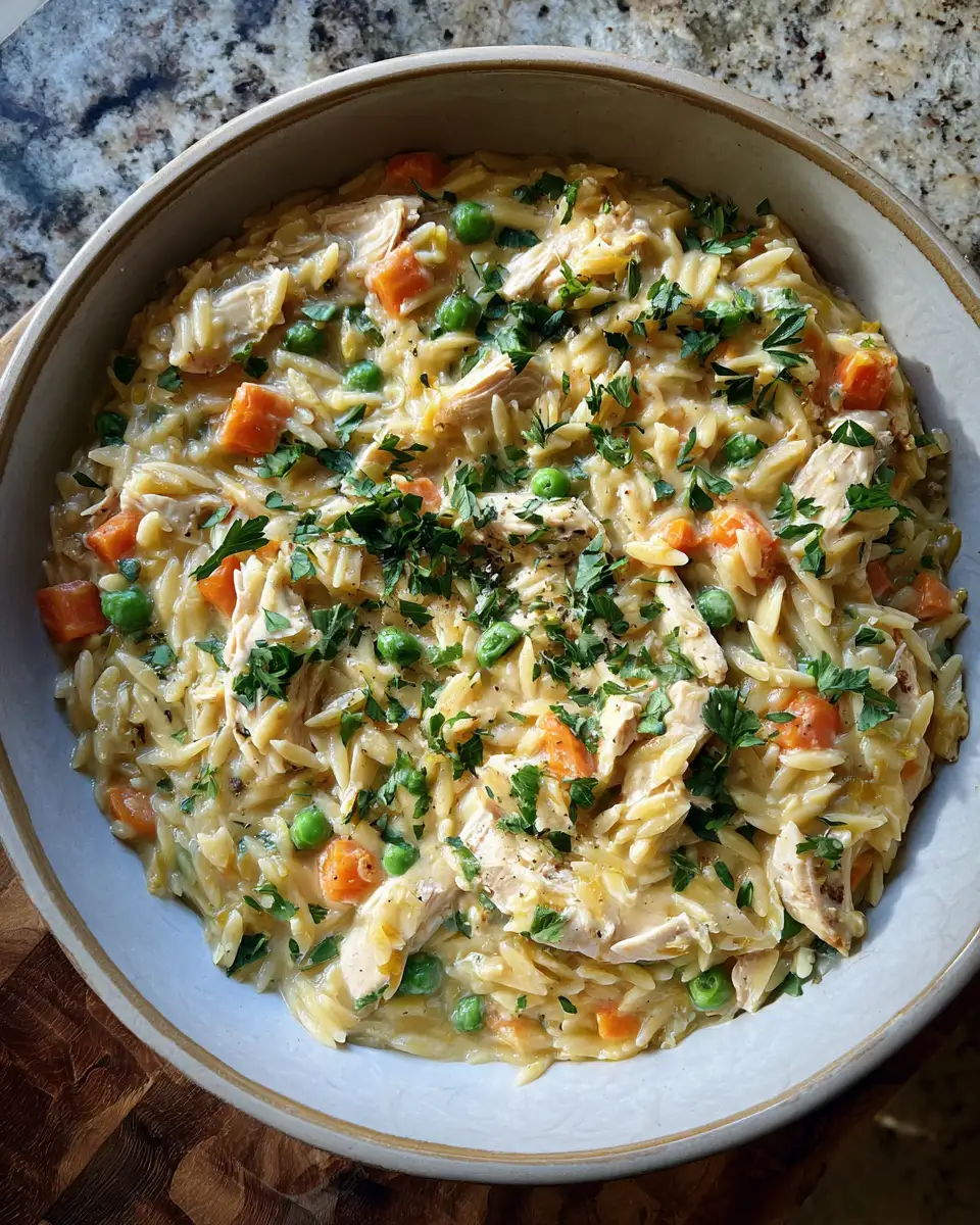 Final dish - Deliciously Creamy Chicken Pot Pie Orzo Perfect Comfort Food Recipe