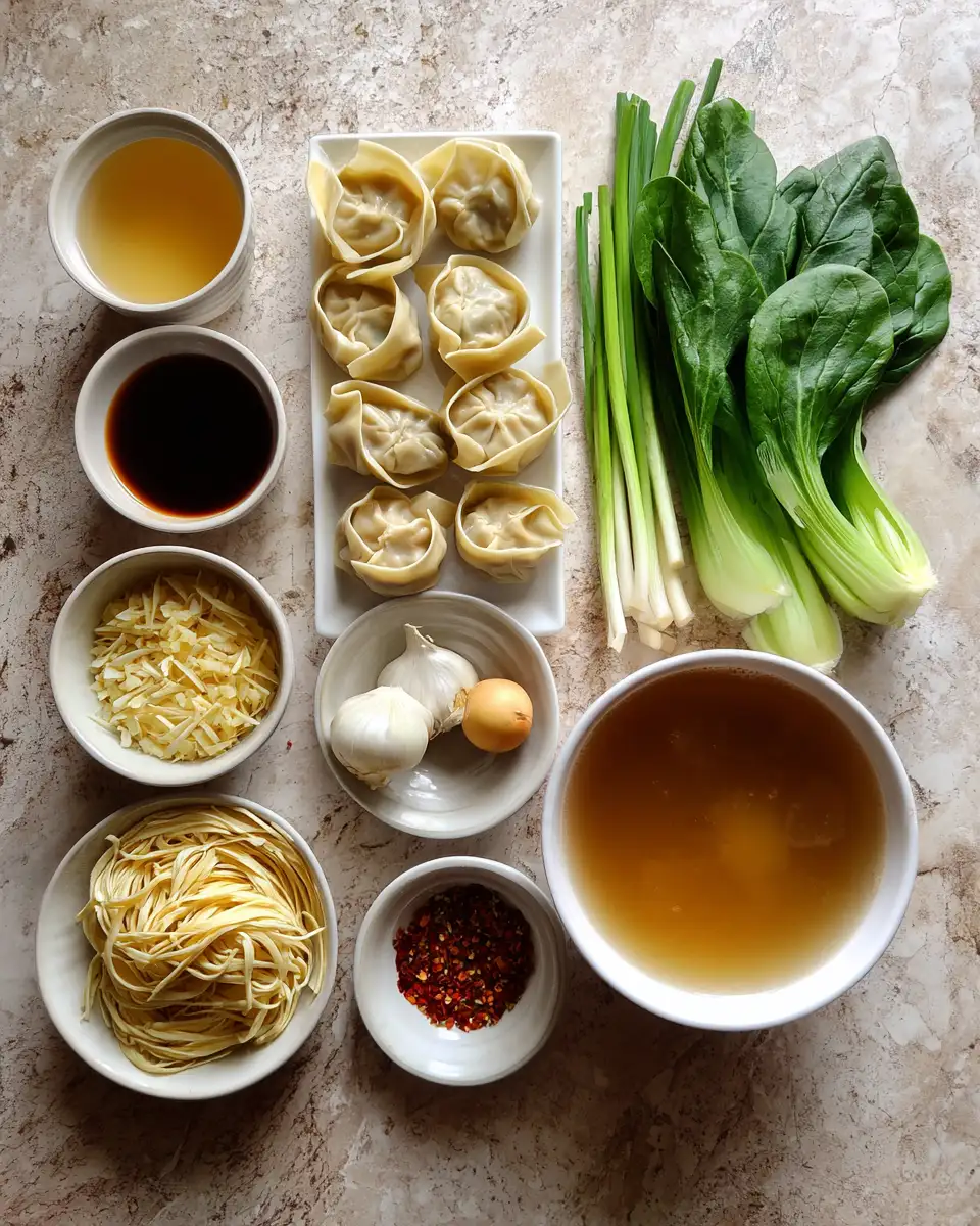Ingredients for Cozy Up with Easy Ginger Garlic Wonton Noodle Soup
