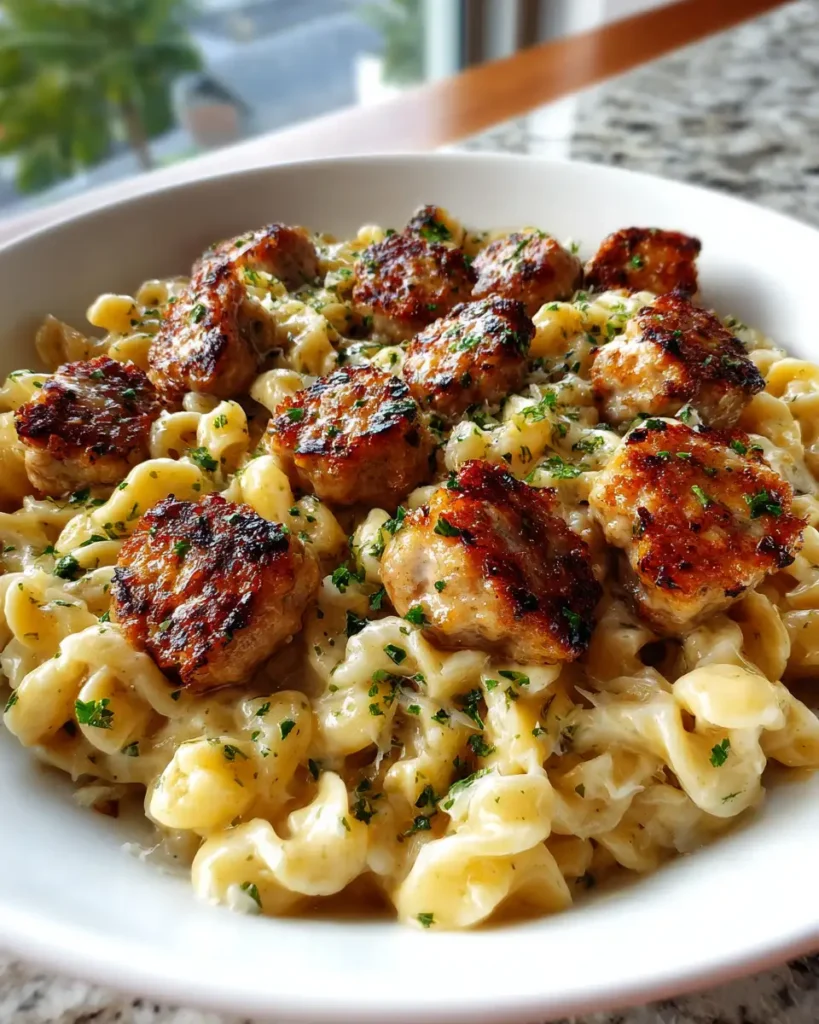 Garlic Butter Sausage Bites with Creamy Parmesan Pasta Recipe You’ll Love - Featured Image