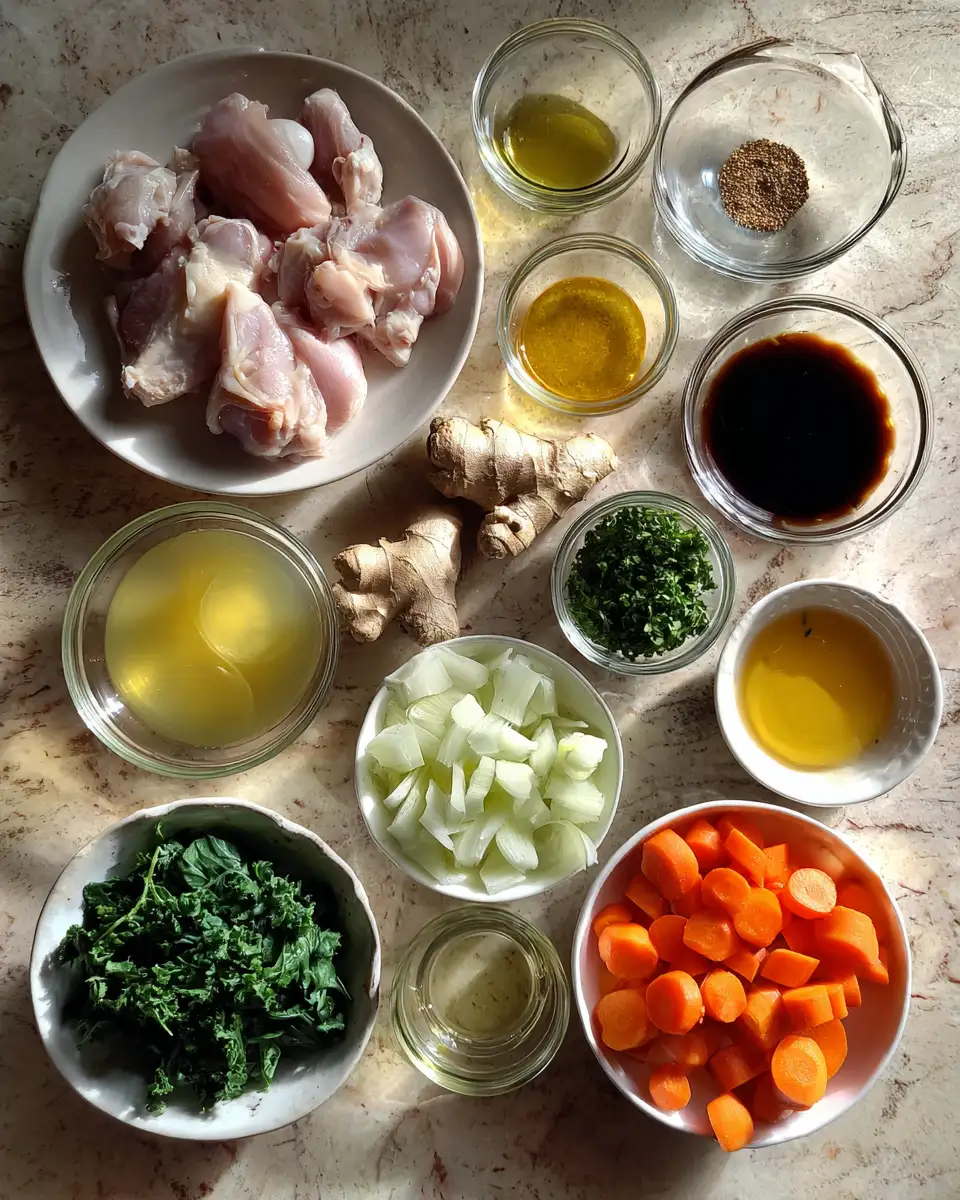 Ingredients for Warm Up Your Soul with Ginger Chicken Soup with Garlic
