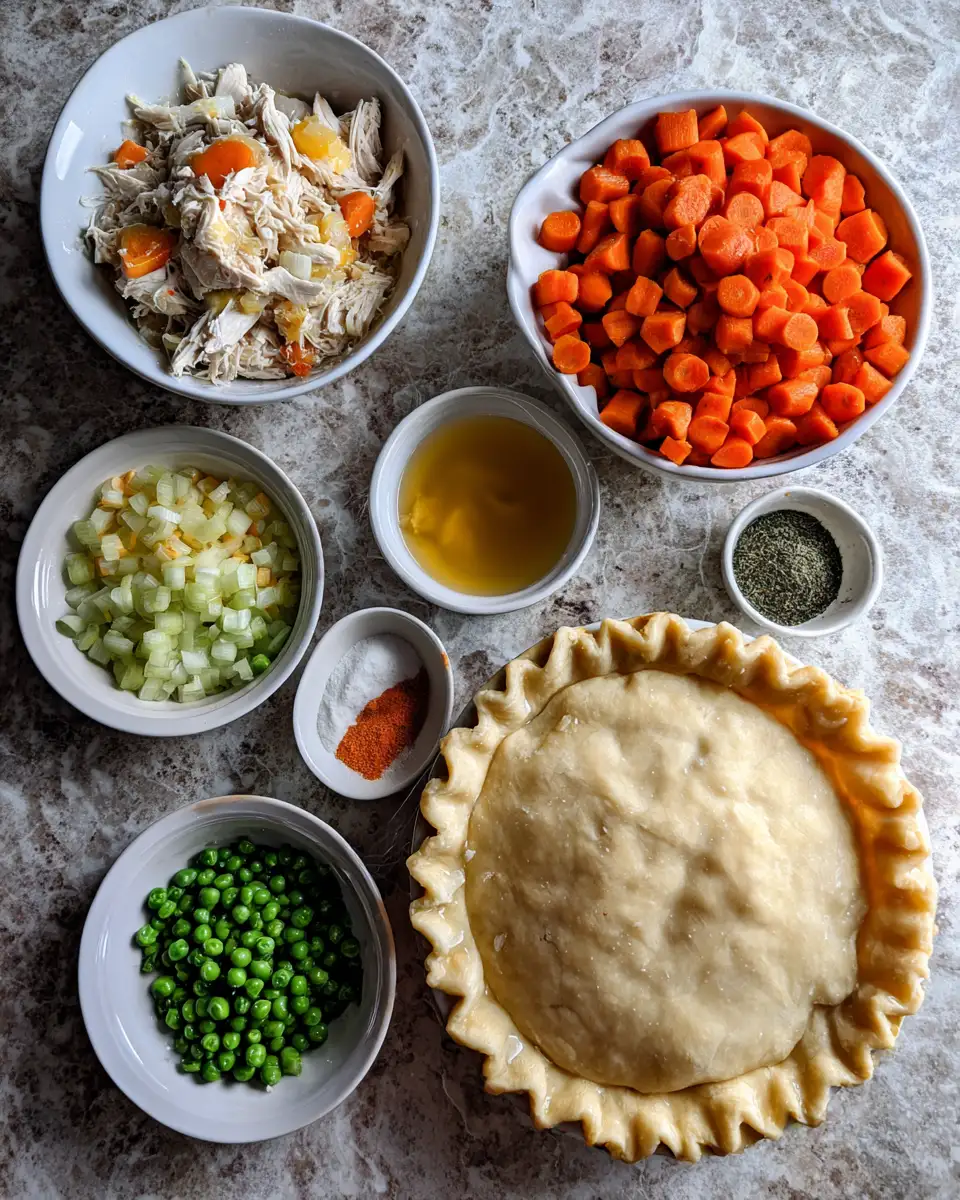 Ingredients for Golden Chicken Pot Pie with Buttery Crust A Comfort Food Classic