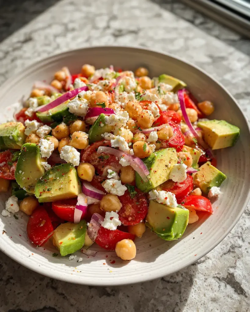 Fresh and Flavorful Healthy Chickpea Feta Avocado Salad Recipe - Featured Image