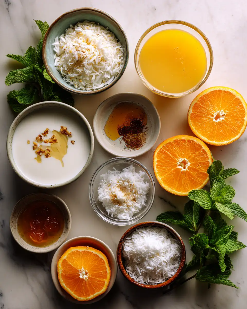 Ingredients for Refreshing Coconut Orange Glow A Tropical Treat for Your Taste Buds