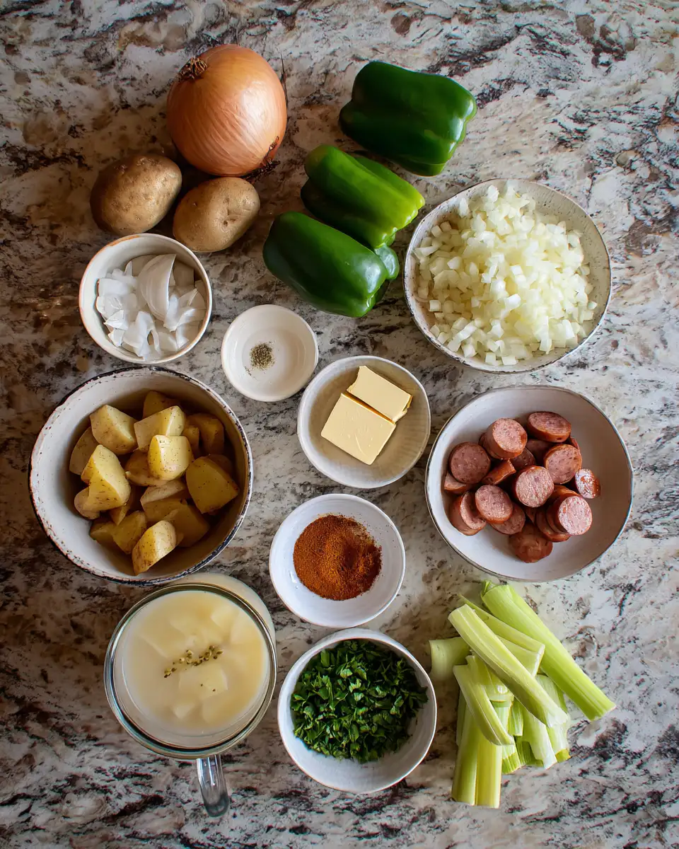 Ingredients for Creamy and Bold Spicy Cajun Potato Soup Recipe to Warm Your Soul