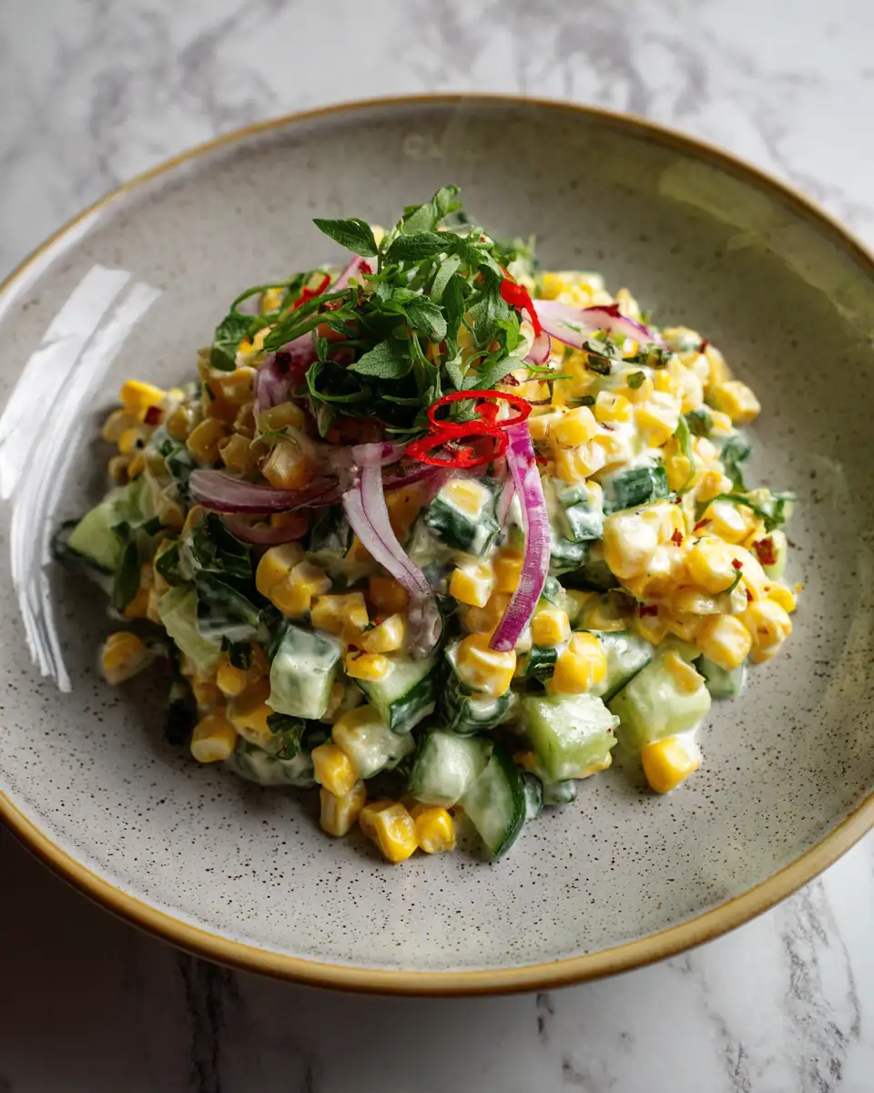 Final dish - Street Corn Creamy Cucumber Salad Fresh Christmas Salad Twist