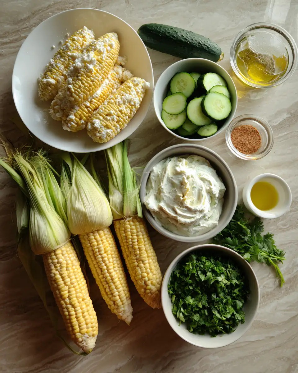 Ingredients for Street Corn Creamy Cucumber Salad Fresh Christmas Salad Twist