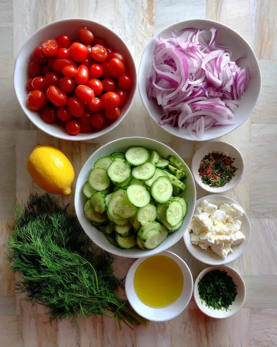 Ingredients for Refreshing Summer Cucumber Salad Recipe Perfect for Weight Loss Lunches